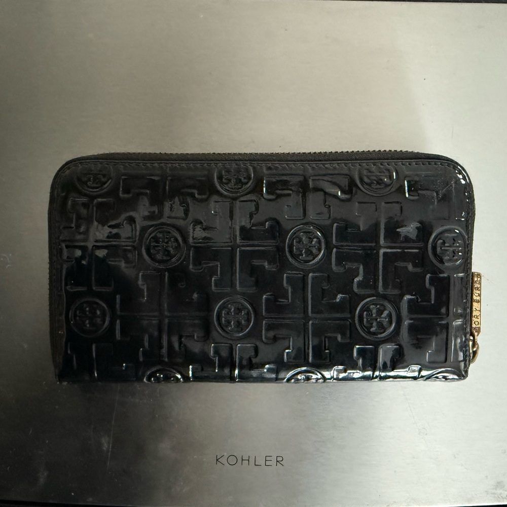 Tory Burch Black Wallet with Gold Zipper
